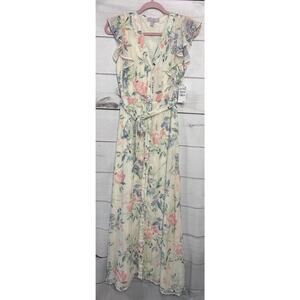 Chelsea 28 Size XS NWT Maxi Dress Ivory Watercolor Floral MSRP $99‎